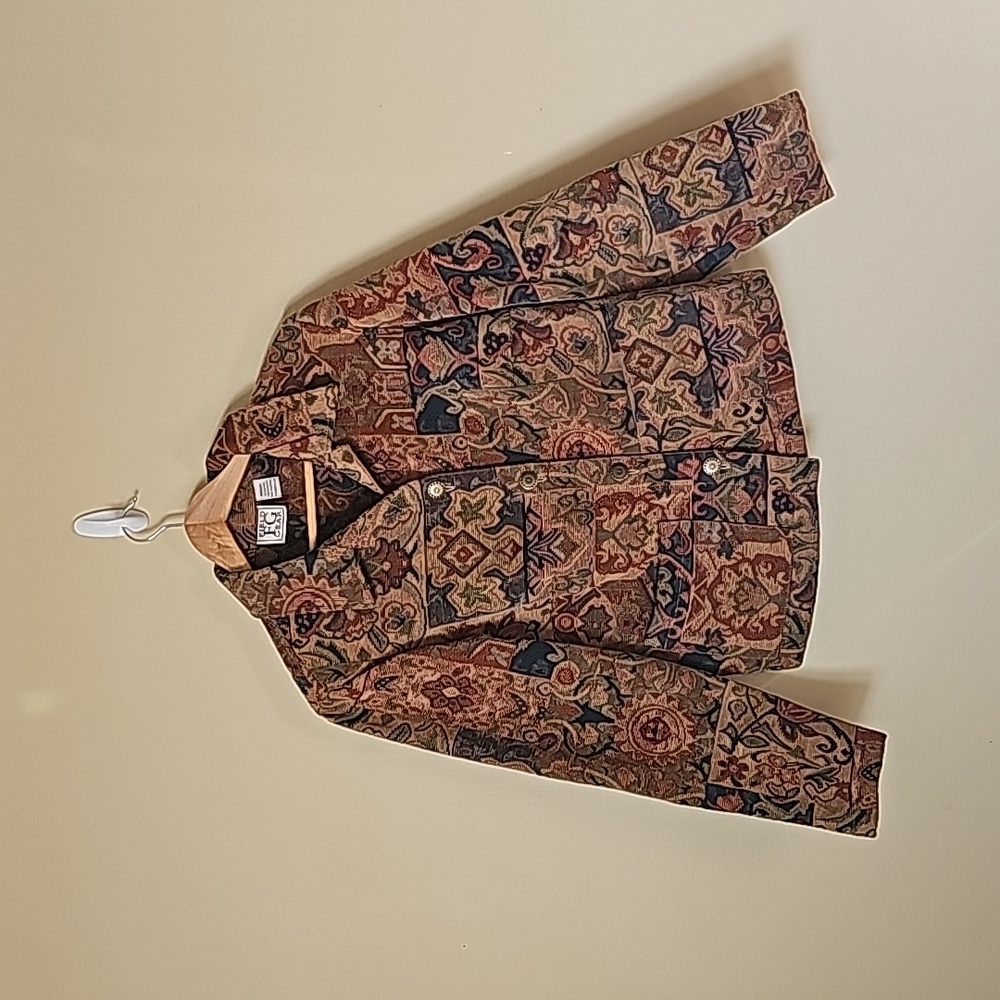 Vintage 90s Brown 5 Button  Floral Field Gear Tapestry Jacket Size M EUC